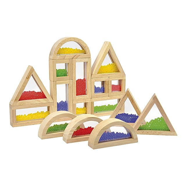 Medinės kaladėlės su spalvotais perlais