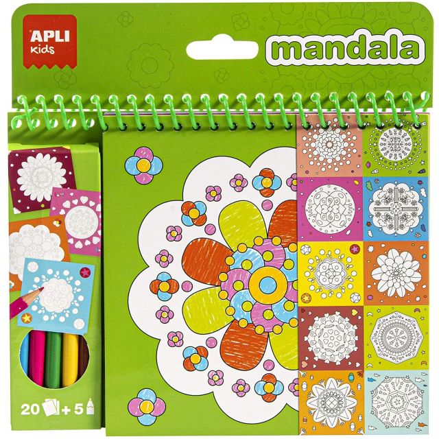 Mandalų spalvinimo knygelė su spalvotais pieštukais 