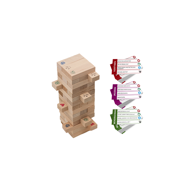 Emocijų bokštas (klausimų kortelės su medinėmis kaladėlėmis) didelis